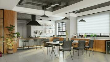 Apartment interior with kitchen. 3d photo