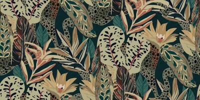 Exotic jungle plants seamless pattern prints, abstract flowers, vector graphics. Perfect for fashion, textiles, and artistic projects collection of modern creative illustrations designs