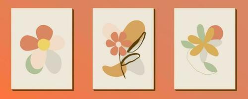 Set of hand drawn retro flower shape and doodle design element. Line art leaves, flowers and plants. Abstract vintage contemporary vector illustration. Perfect for poster, social media posts, sticker.