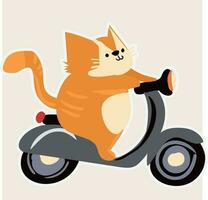 Cute Fat Cat Riding Electric Scooter Funny Cartoon Illustration. Design Poster Elements vector