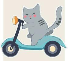 Cute Fat Cat Riding Electric Scooter Funny Cartoon Illustration. Design Poster Elements vector