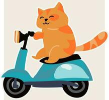 Cute Fat Cat Riding Electric Scooter Funny Cartoon Illustration. Design Poster Elements vector