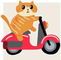 Cute Fat Cat Riding Electric Scooter Funny Cartoon Illustration. Design Poster Elements vector