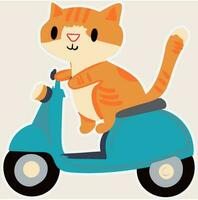 Cute Fat Cat Riding Electric Scooter Funny Cartoon Illustration. Design Poster Elements vector