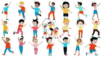 Collection of Diverse Kids Figure from 90s Cartoon. Character in motion with dynamic pose expression vector