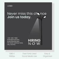 We are hiring job position social media post. Flat vector Design for web, apps and many more