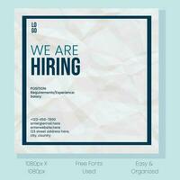 We are hiring job position social media post. Flat vector Design for web, apps and many more