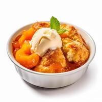 Delicious Peach Cobbler isolated on white background, photo