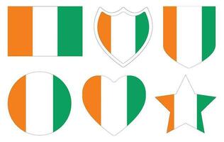 Ivory Coast flag set. Ivory Coast flag shape design set. vector