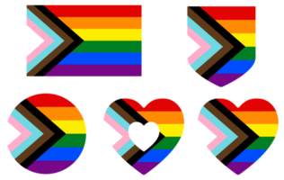 Progress pride flag in shape set. Progress Pride Rainbow Flags. LGBTQ flag. png