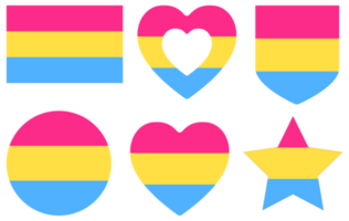 Pansexual pride flag in shape set. LGBT flag in shape set. png