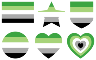 Aromantic pride flag in shape set. LGBTQ flag in shape set. png