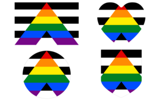 Straight ally pride flag in shape set. LGBTQ flag in shape set. png