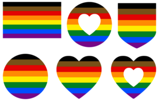 Philadelphia Pride Flag in shape set. Traditional gay pride flag with black and brown stripes. png