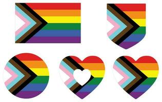 Progress pride flag in shape set. Progress Pride Rainbow Flags. LGBTQ flag. vector