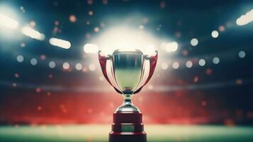 fútbol campeón trofeo fondo, ganador taza para fútbol americano torneo competencia. generativo ai foto