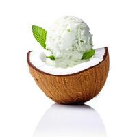 Delicious Coconut Ice Cream isolated on white background, photo