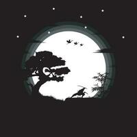 Ninja, Assassin, Samurai training at night on a full moon vector