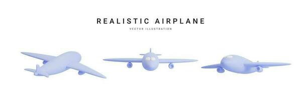 Set of 3d realistic airplane isolated on white background. Vector illustration