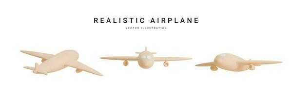 Set of 3d realistic airplane isolated on white background. Vector illustration