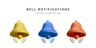 Set of 3d realistic bell isolated on white background. Vector illustration