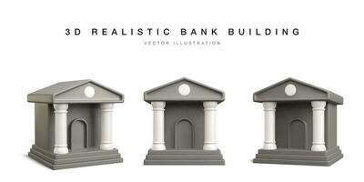 3d bank building. Set of realistic bank icons in different position. Vector illustration