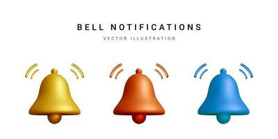 Set of 3d realistic bell isolated on white background. Vector illustration