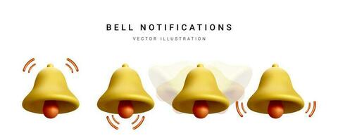 Set of 3d realistic bell isolated on white background. Vector illustration