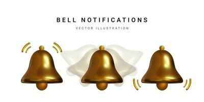 Set of 3d realistic bell isolated on white background. Vector illustration