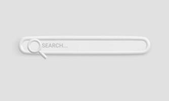 Search engine or magnifying glass in blank search bar on Background. 3d render, copy space. Vector illustration