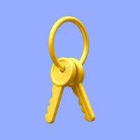 3d realistic golden bunch of keys isolated in light background. Vector illustration