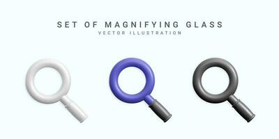 Set of realistic magnifier. 3d volume lens icon collection. Vector illustration