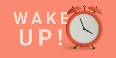 Red alarm clock isolated on red background. Wake up concept banner. Vector illustration