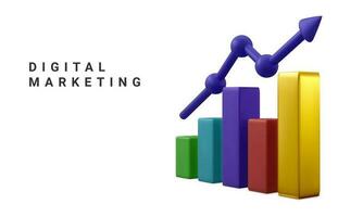 Data analysis concept banner. Growing bars graphic with rising arrow. Digital marketing. Vector illustration