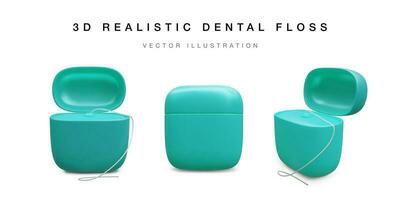 Set of realistic teeth floss isolated on white background. Concept 3d dental care. Vector illustration