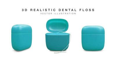 Set of realistic teeth floss isolated on white background. Concept 3d dental care. Vector illustration