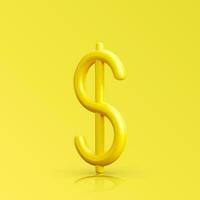 3D realistic gold dollar sign. US dollar currency symbol isolated on yellow background. Vector illustration