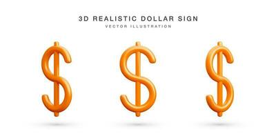 Set of 3D realistic red dollars sign. Collection of US dollars currency symbol isolated on white background. Vector illustration