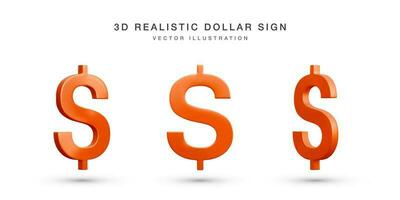 Set of 3D realistic red dollars sign. Collection of US dollars currency symbol isolated on white background. Vector illustration