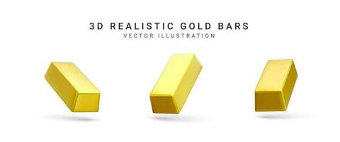 Golden Bars on white background. 3d Rendering gold. Vector illustration