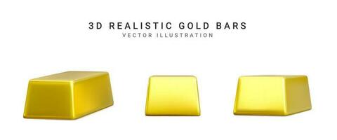 Golden Bars on white background. 3d Rendering gold. Vector illustration