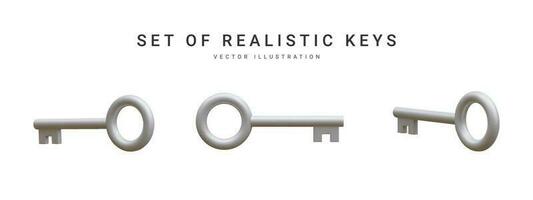 Set of 3d realistic silver keys isolated in white background. Vector illustration