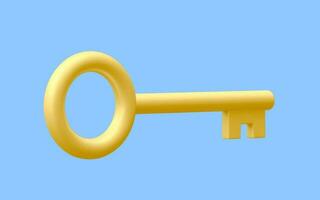 3d realistic golden key isolated in blue background. Vector illustration