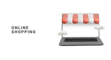 Banner of realistic 3d detailed ecommerce concept include of screen laptop. Concept of online store in your laptop. Vector illustration