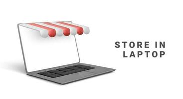 Banner of realistic 3d detailed ecommerce concept include of screen laptop. Concept of online store in your laptop. Vector illustration