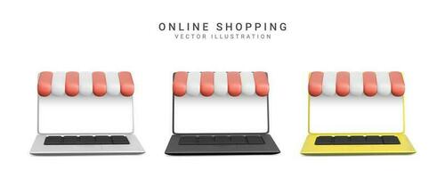 Realistic 3d concept of online store in your laptop. Vector illustration