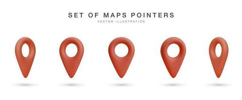 Set of 3d realistic map pointer with shadow isolated on white background. Vector illustration