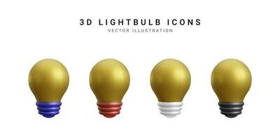 Set of 3d realistic light bulb icons isolated on white background. Vector illustration