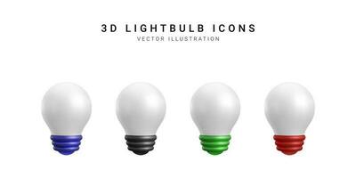 Set of 3d realistic light bulb icons isolated on white background. Vector illustration