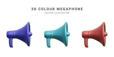 Set of 3d plastic megaphonesisolated on white background. Vector illustration